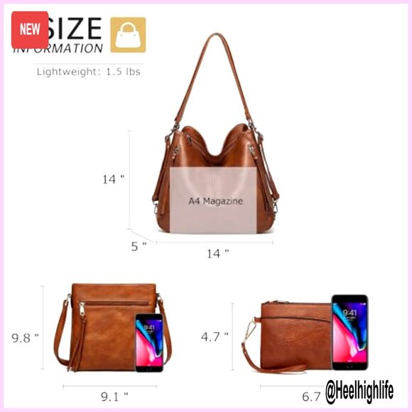 Convertible Backpack Hobo Bag Set Vegan Leather Tote Crossbody Shoulder Purse main image 7